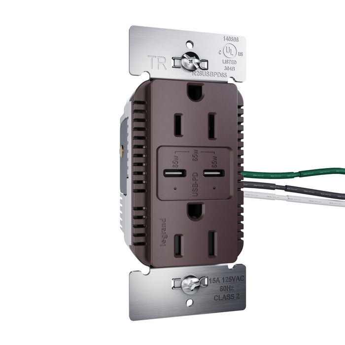 Pass and Seymour Radiant 65W USB Outlet Type C 15A Tamper-Resistant Dark Bronze (R26USBPD65DBCC6)