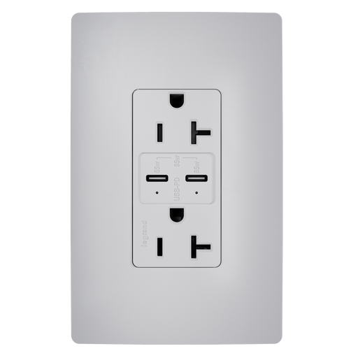 Pass and Seymour 65W Power Delivery USB Outlet Type C Tamper-Resistant Duplex 20A Gray (TR20USBPD65GRY)