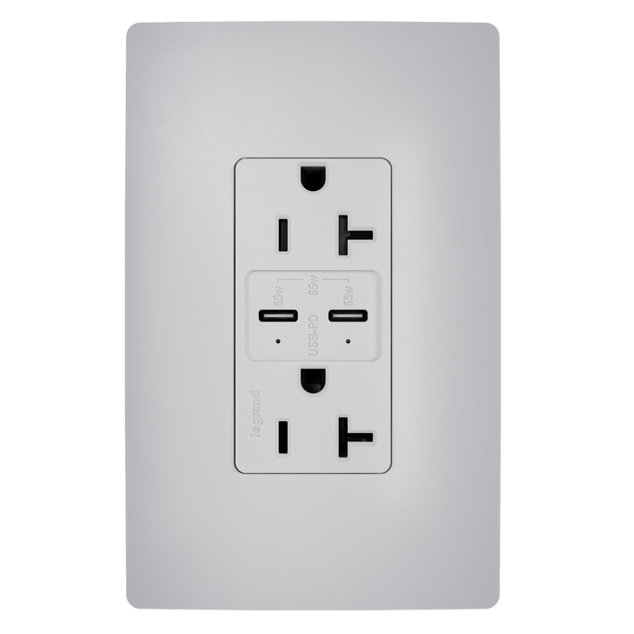 Pass and Seymour 65W Power Delivery USB Outlet Type C Tamper-Resistant Duplex 20A Gray (TR20USBPD65GRY)