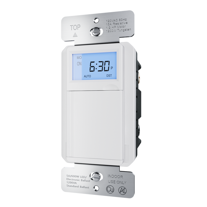 Pass and Seymour Programmable 24-Hour Astronomic Timer Switch 120V 600W 1/2 HP White (RTPA24W)