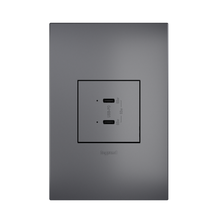 Pass and Seymour Adorne 65W USB Outlet Module Type C Magnesium (ARUSB65PDM4)