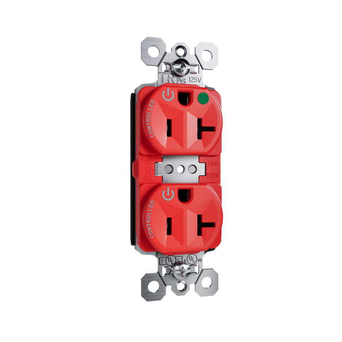 Pass and Seymour Plugtail Tamper-Resistant Dual Controlled Duplex Receptacle 20A 125V Hospital-Grade Red (PTTR8300CDRED)