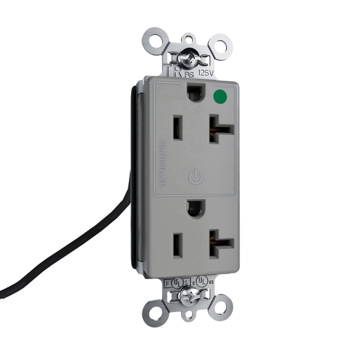 Pass and Seymour Plugtail Tamper-Resistant Decorator Half Controlled 20A 125V Hospital-Grade Receptacle Gray (PTTR26362HGCHGRY)