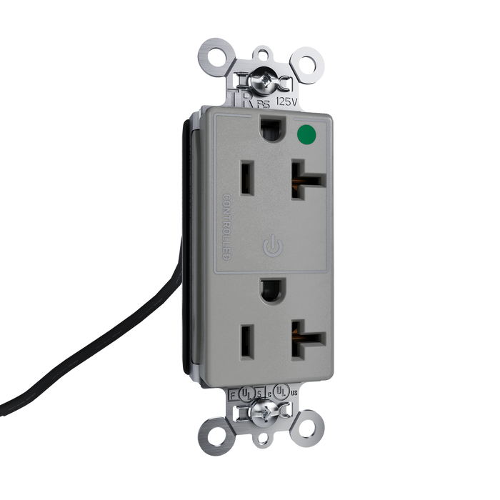 Pass and Seymour Plugtail Tamper-Resistant Decorator Half Controlled 20A 125V Hospital-Grade Receptacle Gray (PTTR26362HGCHGRY)