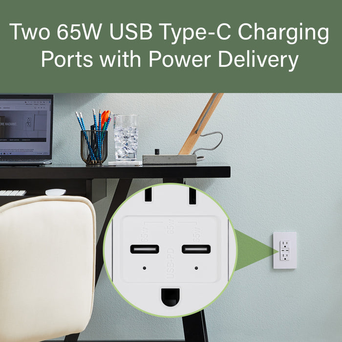 Pass and Seymour Radiant 65W Power Delivery USB Outlet Tamper-Resistant Duplex 15A Ivory (R26USBPD65I)