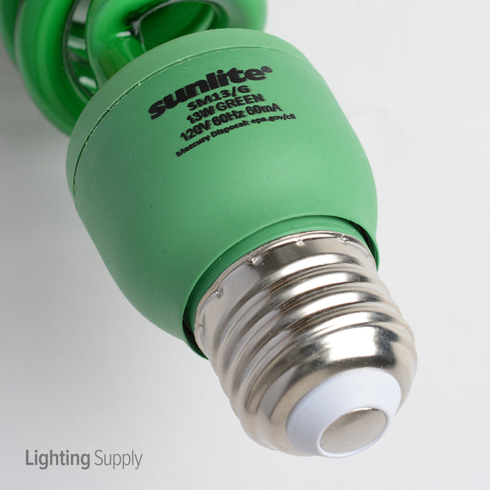Standard 13W T3 Spiral Compact Fluorescent 120V 80 CRI Medium E26 Base Green Bulb (SM13/GREEN)