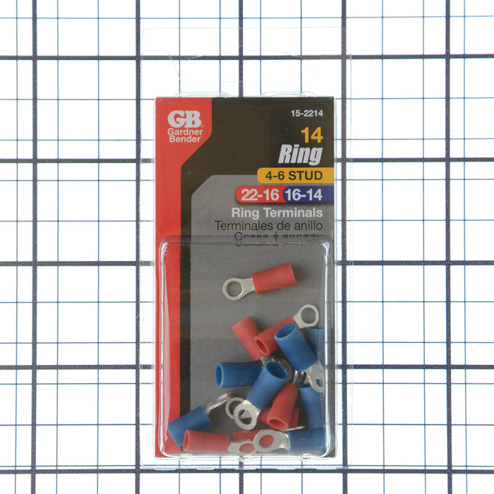 Gardner Bender Ring Terminal Assortment 22-14 AWG Stud SZ 4-6 Package Of 14 (15-2214)