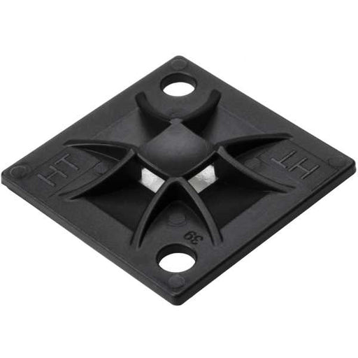 HellermannTyton Q Tie Mount With Adhesive 1.2 Inch X 1.2 Inch X 0.21 Inch 4-Way entry For Q18 thru Q50 ties PA66 Black 100 Per Bag (151-10915)