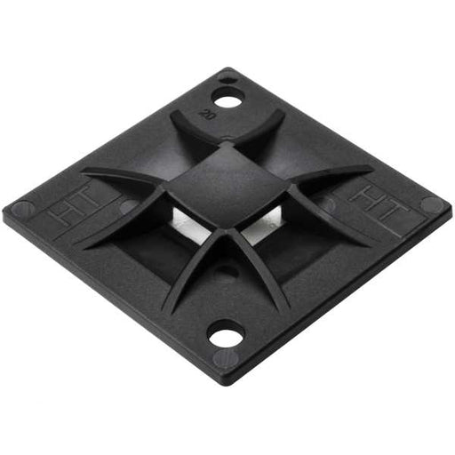 HellermannTyton Q Tie Mount With Adhesive 1.6 Inch X 1.6 Inch X 0.26 Inch 4-Way entry For Q18 thru Q120 ties PA66 Black 50 Per Package (151-10916)