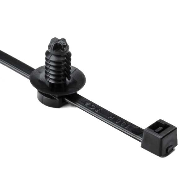 HellermannTyton 2-Piece Cable Tie/Fir Tree Mount 15.0 Inch Long Mounting Hole Diameter .26 Inch-.28 Inch PA66HIRHS Black 500 Per Package (156-00055)
