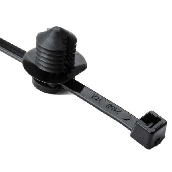 HellermannTyton 2-Piece Cable Tie/Fir Tree Mount 8.0 Inch Long .38 Inch-.39 Inch Mounting Hole 50 Pound PA66HS Black 500 Per Package (156-00091)