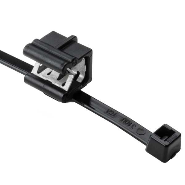 HellermannTyton 2-Piece Cable Tie And Edge Clip 8.0 Inch Long EC24 3-6mm Panel 50 Pound PA66UV/PA66HIRHSUV Black 100 Per Package (156-00593)