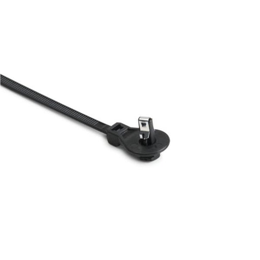 HellermannTyton Blind Hole Mount Cable Tie Offset 8 Inch Long .25 Inch Thread/Non-Thread Hole 50 Pound PA66HS Black (157-00329)