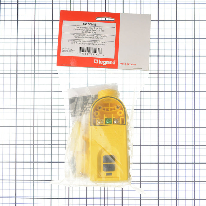 Pass and Seymour 15A Portable GFCI Right Angle Plug Manual Reset Self-Test  (1597CMM)