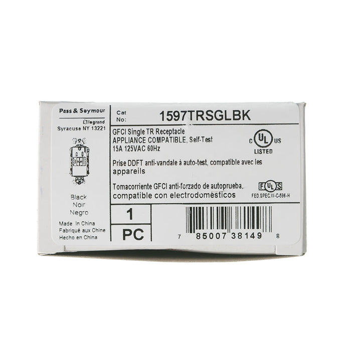 Pass and Seymour Radiant Self-Test Tamper-Resistant Single GFCI Outlet 15A 125V Black  (1597TRSGLBK)