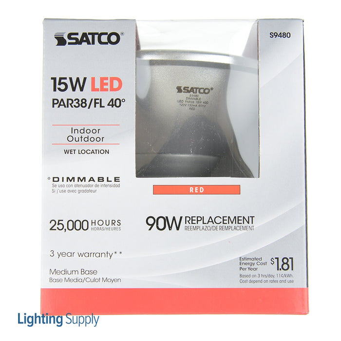 SATCO/NUVO 15PAR38/LED/40'/RED/120V 15W PAR38 LED Red 40 Degree Beam Spread Medium Base 120V (S9480)