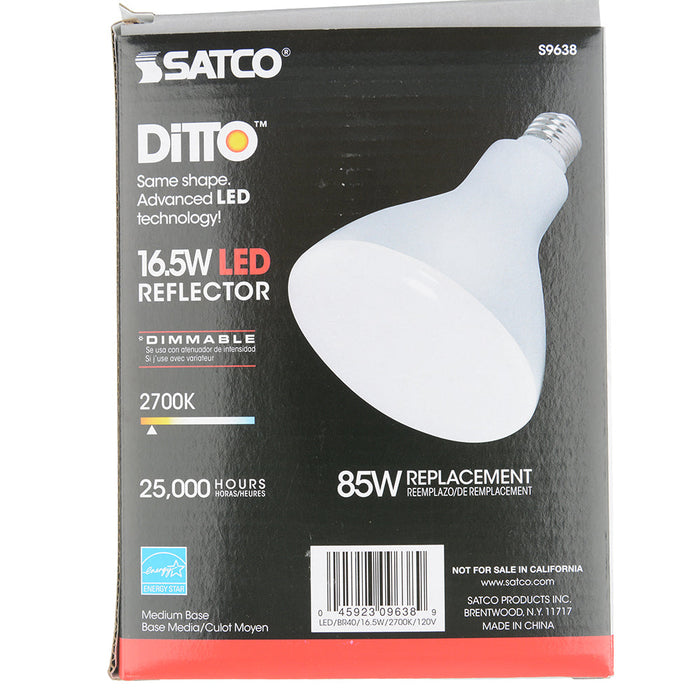 SATCO/NUVO Ditto 16.5BR40/LED/2700K/1200L/120V 16.5W LED BR40 2700K 103 Degree Beam Spread Medium Base 120V Dimmable (S9638)