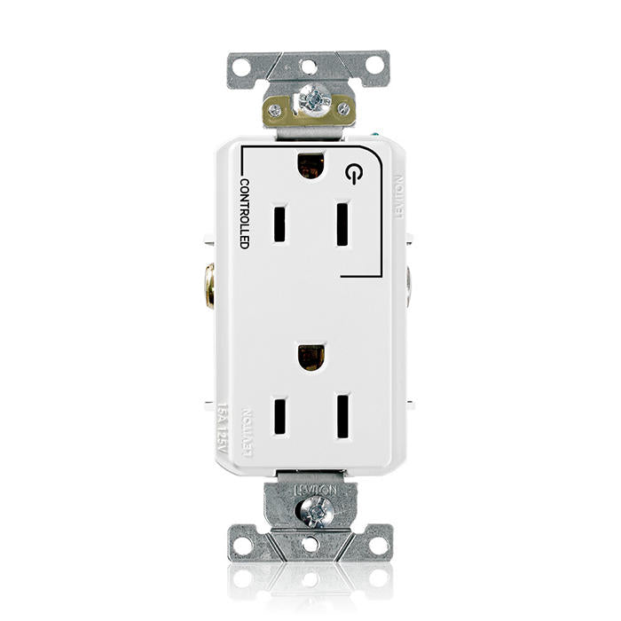 Leviton Decora Plus Duplex Receptacle Outlet Heavy-Duty Industrial Spec Grade Split-Circuit One Outlet Marked Controlled 15 Amp 125V White (16252-1PW)