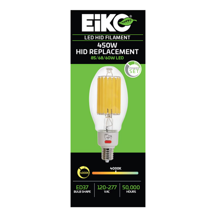 EIKO HIDF-PS85-840-U-EX39 LED HID Replacement Filament ED37 Lamp EX39 Base PowerSET 85W/68W/60W 4000K 80 CRI 120-277V Non-Dimmable (16329)