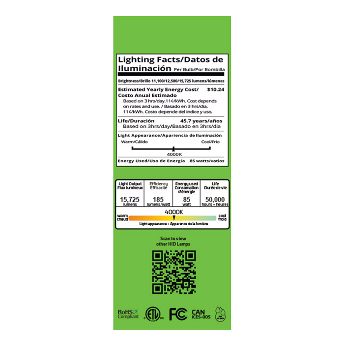 EIKO HIDF-PS85-840-U-EX39 LED HID Replacement Filament ED37 Lamp EX39 Base PowerSET 85W/68W/60W 4000K 80 CRI 120-277V Non-Dimmable (16329)