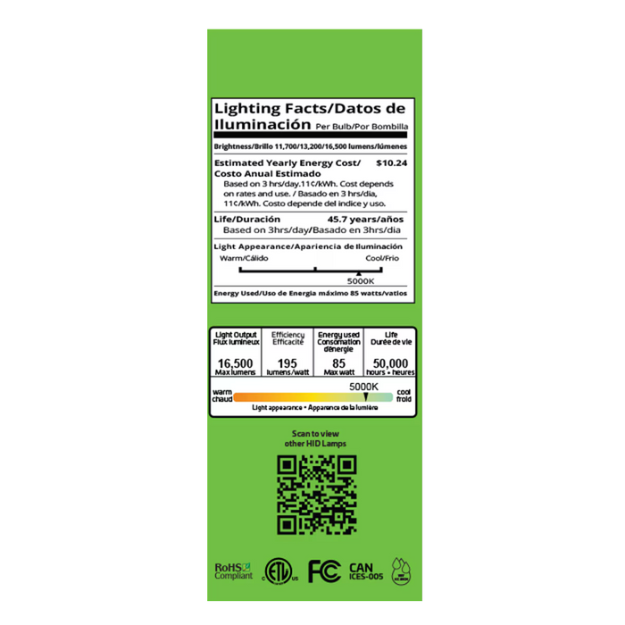 EIKO HIDF-PS85-850-U-EX39 LED HID Replacement Filament ED37 Lamp EX39 Base PowerSET 85W/68W/60W 5000K 80 CRI 120-277V Non-Dimmable (16330)