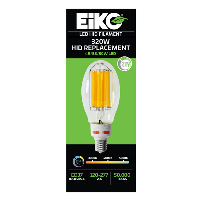 EIKO HIDF-PS45-8FCCT-U-EX39 LED HID Replacement Filament ED37 Lamp EX39 Base PowerSET/ColorSET 45W/38W/30W 3000K/4000K/5000K 80 CRI 120-277V Non-Dimmable (16331)