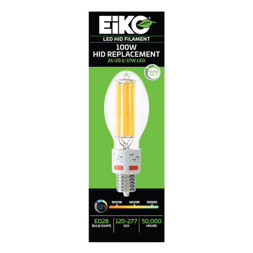 EIKO HIDF-PS25-8FCCT-U-EX39 LED HID Replacement Filament ED28 Lamp EX39 Base PowerSET/ColorSET 25W/20.5W/17W 3000K/4000K/5000K 80 CRI 120-277V Non-Dimmable (16333)
