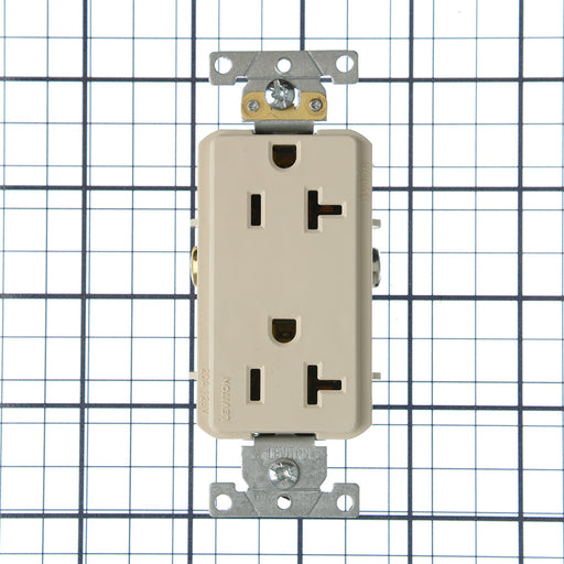 Leviton Decora Plus Duplex Receptacle Outlet Heavy-Duty Industrial Spec Grade Smooth Face 20 Amp 125V Side Wire NEMA Light Almond (16342-T)