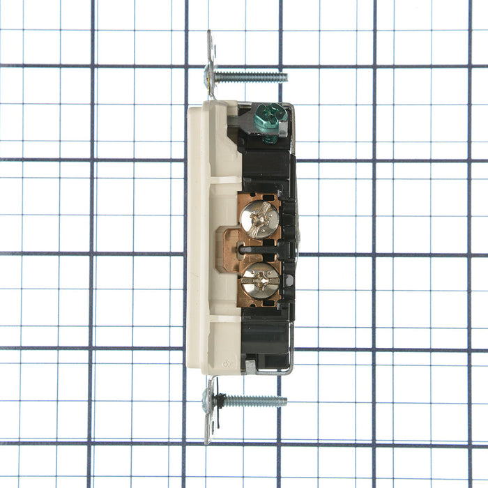 Leviton Decora Plus Duplex Receptacle Outlet Heavy-Duty Industrial Spec Grade Smooth Face 20 Amp 125V Side Wire NEMA Light Almond (16342-T)