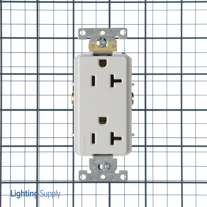 Leviton Decora Plus Duplex Receptacle Outlet Heavy-Duty Industrial Spec Grade Smooth Face 20 Amp 125V Back Or Side Wire White (16352-W)