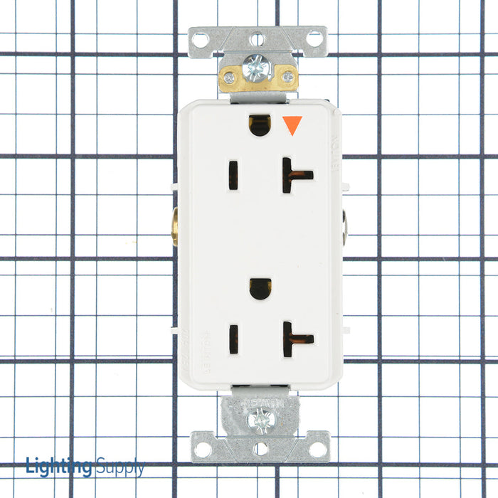 Leviton Decora Plus Isolated Ground Duplex Receptacle Outlet Heavy-Duty Industrial Spec Grade Smooth Face 20 Amp 125V White (16362-WIG)
