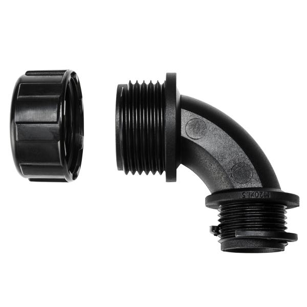 HellermannTyton HelaGuard Non-Metallic IP65 Fitting 90-Elbow NPT Thread 1.00 Inch Diameter PA66 Black 10 Per Package (166-90131)