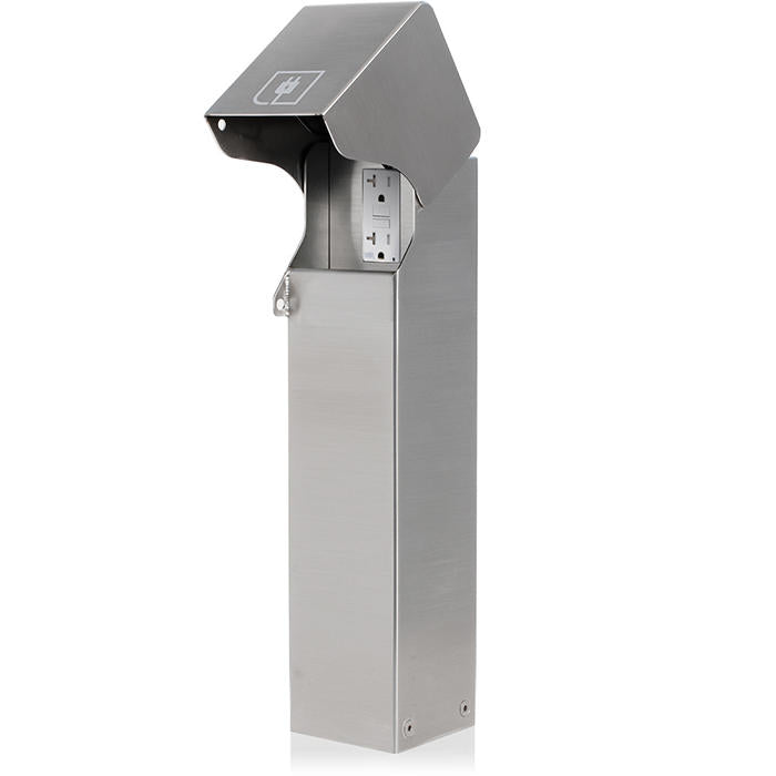 Leviton Power Pedestal Kit 1-Gang 20A GFCI Surface Mount Lockable Flush Hinged Top 18 Inch Brushed Stainless Steel (1PF18-1S)