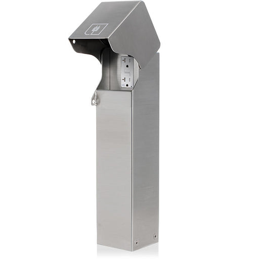 Leviton Power Pedestal Kit 1-Gang 20A GFCI Surface Mount Lockable Flush Hinged Top 24 Inch Brushed Stainless Steel (1PF24-1S)