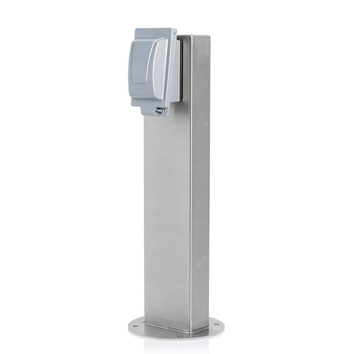 Leviton Power Pedestal Kit 1-Gang 20A GFCI And In-Use Cover Surface Mount 24 Inch Brushed Stainless Steel (1PS24-3S)