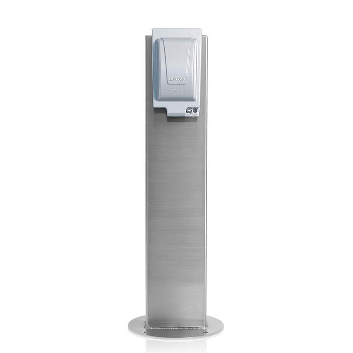 Leviton Power Pedestal Kit 1-Gang 20A GFCI And In-Use Cover Surface Mount 24 Inch Brushed Stainless Steel (1PS24-3S)