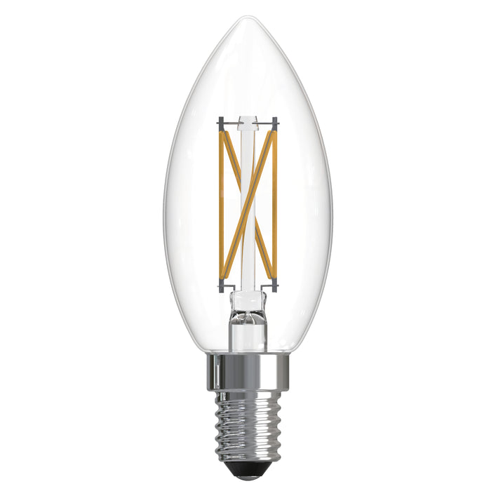 Bulbrite LED4B11/27K/FIL/D/B/2/6P 4.1W LED B11 Filament Bulb E12 Base 2700K 400Lm 120V 80 CRI 310 Degree Beam Angle Dimmable Clear (776229)