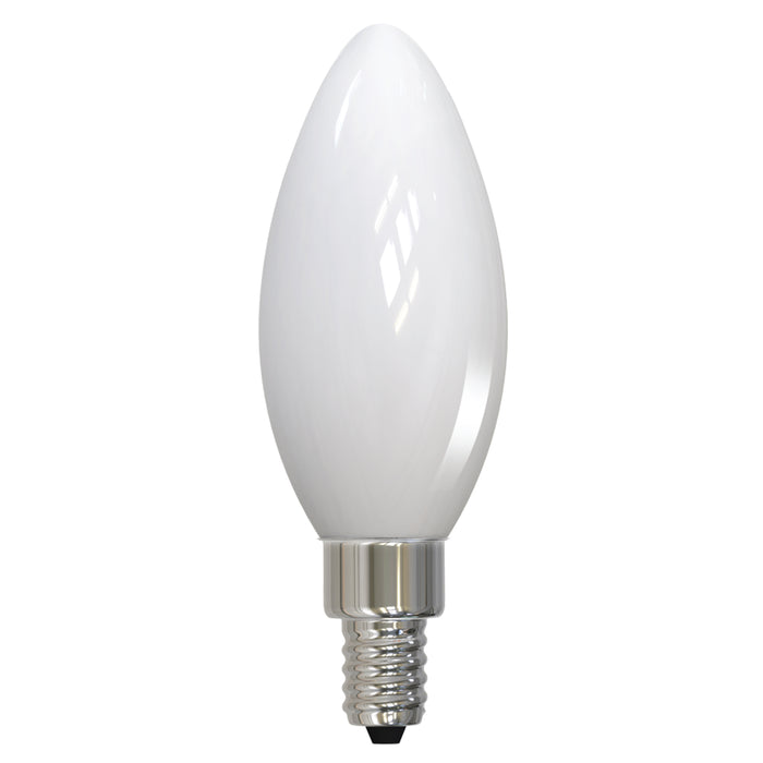 Bulbrite LED5B11/30K/FIL/M/4 5W LED B11 Filament Bulb E12 Base 3000K 500Lm 120V 90 CRI 320 Degree Beam Angle Dimmable Milky (776941)