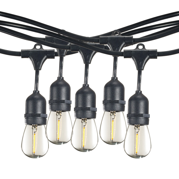 Bulbrite STRING15L/48FT/36IN/E26/BLACK/LED/S14 48 Foot String Light 15 Sockets 36 Inch Spacing E26 Base Black Kit With 1W Plastic LED S14 Clear Lamps (812483)