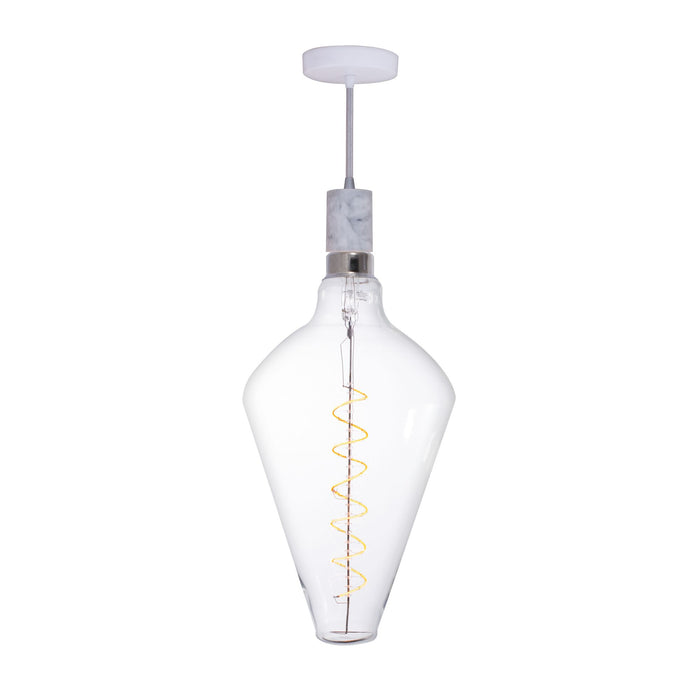 Bulbrite LED4PS52/22K/FIL/PEND/HW/NAT/WHT-SILV 4W LED Pear Shaped Grand 2200K Filament With White Marble Pendant White String (810174)