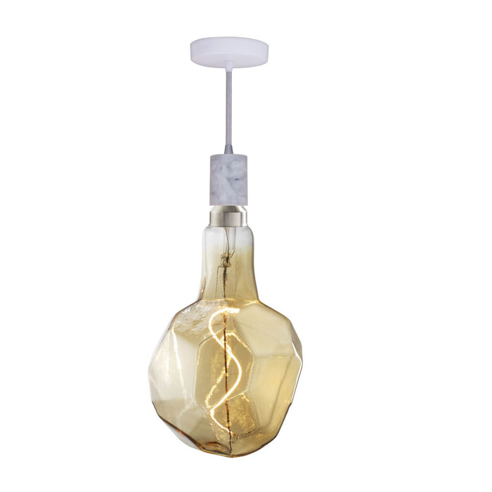 Bulbrite LED4JEWEL/20K/FIL-NOS/PEND/HW/NAT/WHT-SILV 4W LED Jewel Natural Shaped Grand 2200K Filament With White Marble Pendant White String (810177)