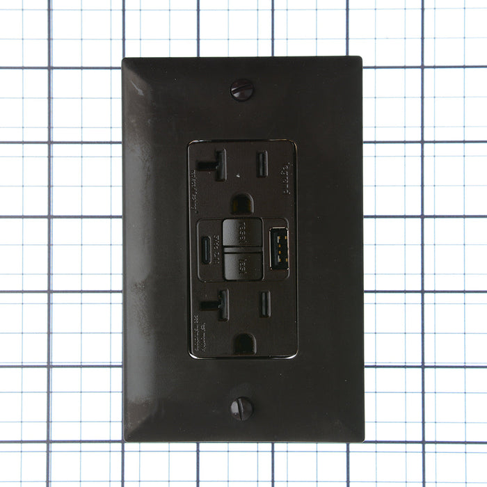 Pass and Seymour Self-Test GFCI Outlet Tamper-Resistant 20A With USB Type AC Brown  (2097TRUSBAC)