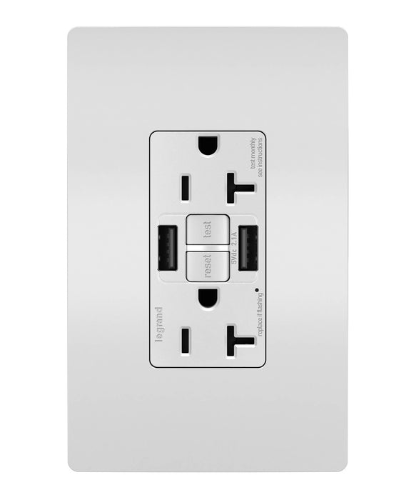 Pass and Seymour Radiant Self-Test GFCI Receptacle Tamper-Resistant 20A With USB Type A/A White (2097TRUSBAAW)