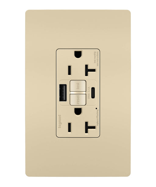 Pass and Seymour Radiant Self-Test GFCI Receptacle Tamper-Resistant 20A With USB Type A/C Ivory (2097TRUSBACI)