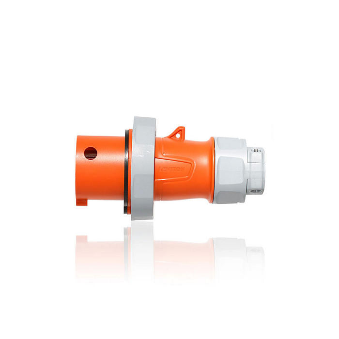 Leviton 20 Amp 125/250V 3-Pole 4-Wire LEV Series North American-Rated Pin And Sleeve Plug Industrial Grade Watertight Orange (420P12WLEV)