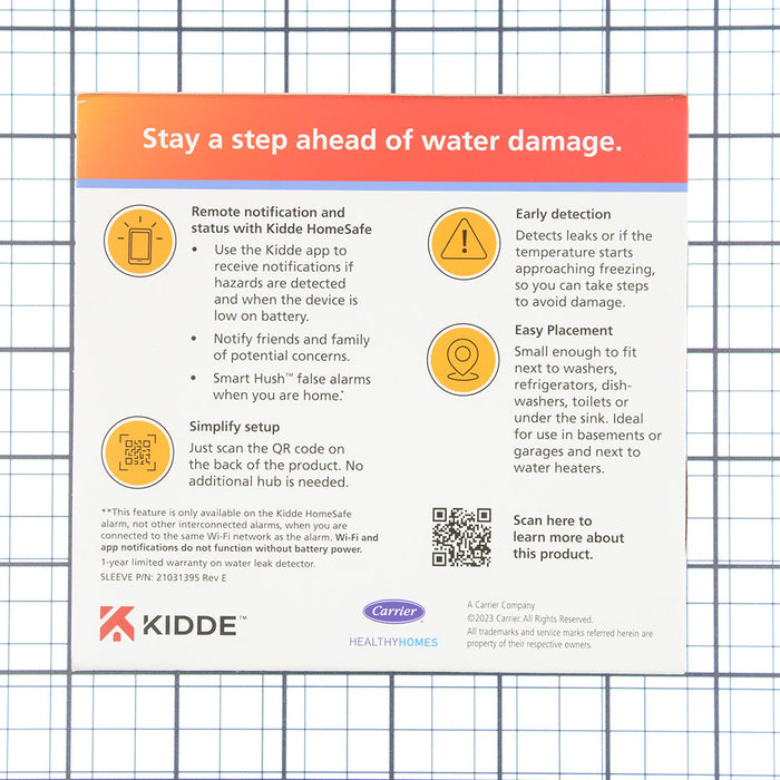 Kidde 60WLDR-W Smart Water Leak And Freeze Detector 2-In-1 Smart Alarm With App (21031205)