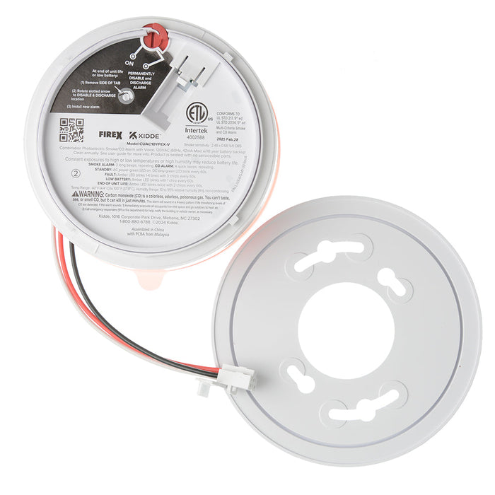 Kidde CUAC10YFEX-V FireX Smoke And Carbon Monoxide Alarm Voice Alerts Hardwired With 10-Year Never Change Backup Battery White (21033086)