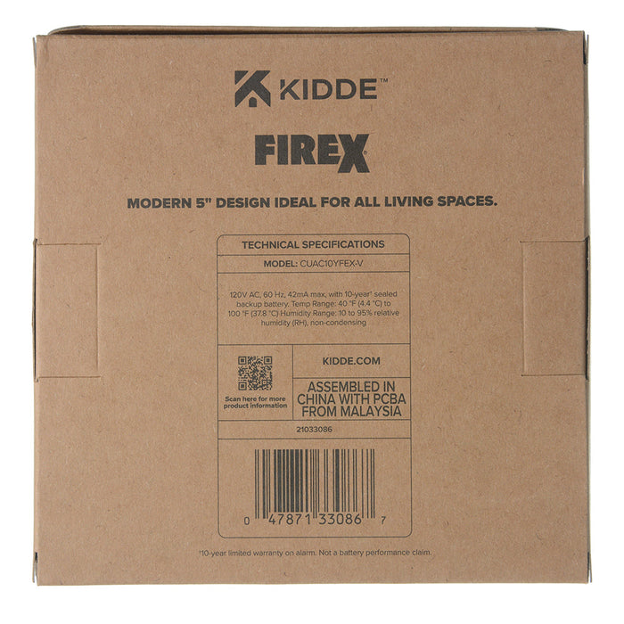 Kidde CUAC10YFEX-V FireX Smoke And Carbon Monoxide Alarm Voice Alerts Hardwired With 10-Year Never Change Backup Battery White (21033086)
