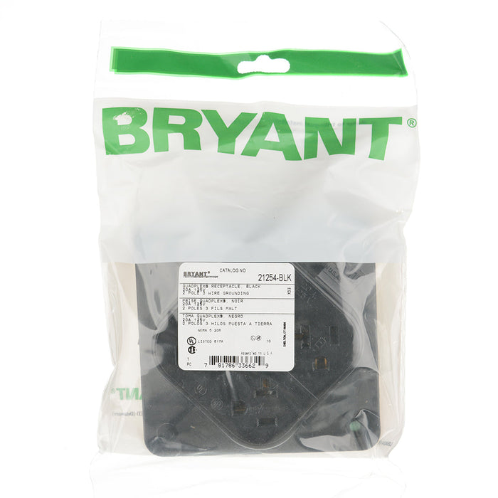 Bryant Receptacle Quadplex 20A 125V 5-20R Black (21254BLK)