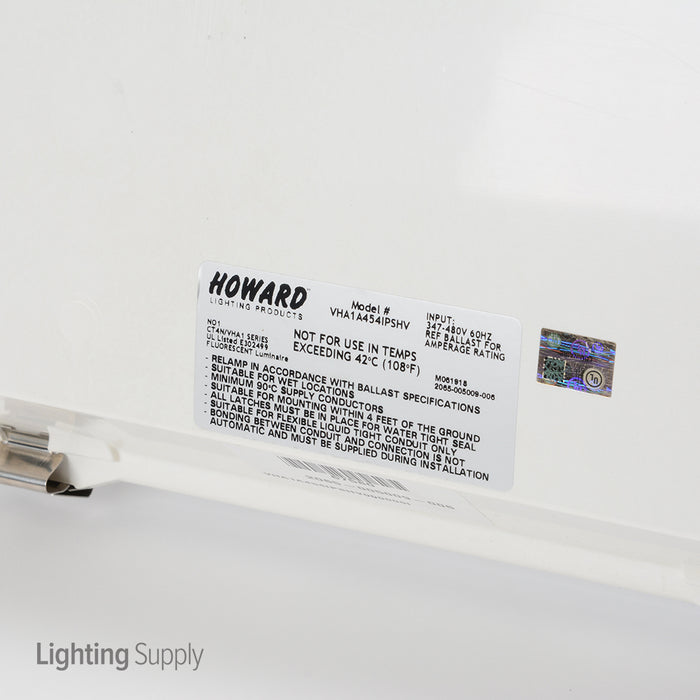 Howard 216W 48 Inch Fluorescent Vaporproof High Bay Fixture 347 480V For (4) F54T5HO Bulbs (VHA1A454IPSHV000000I)
